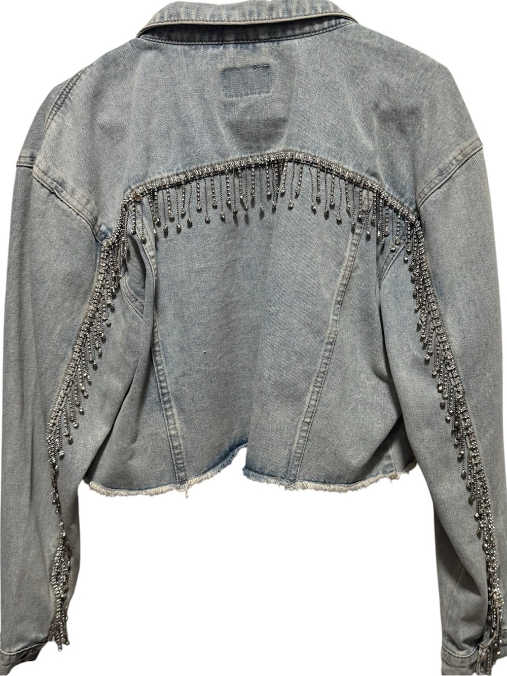 Rue 21 Denim Jacket Rhinestone Fringe western Light Wash Size large